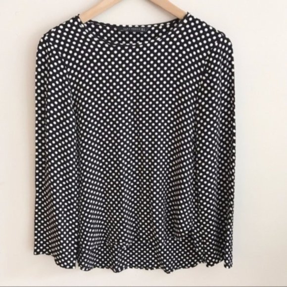 Zara | Black Pop Over Blouse with White Polka Dots - Picture 1 of 6